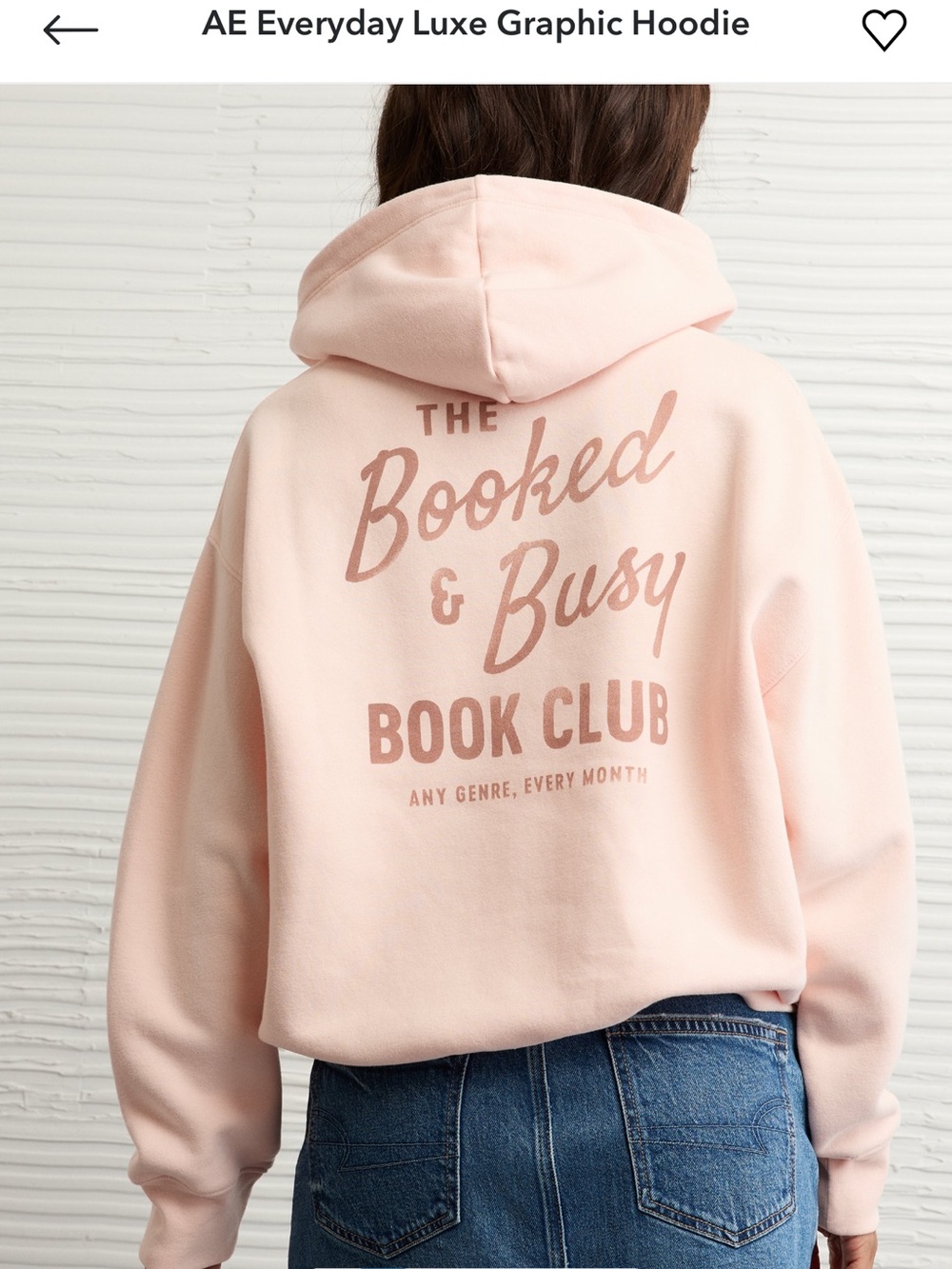 NWT American Eagle Sz XL- The Booked & Busy Book Club Hoodie - Pale Pink